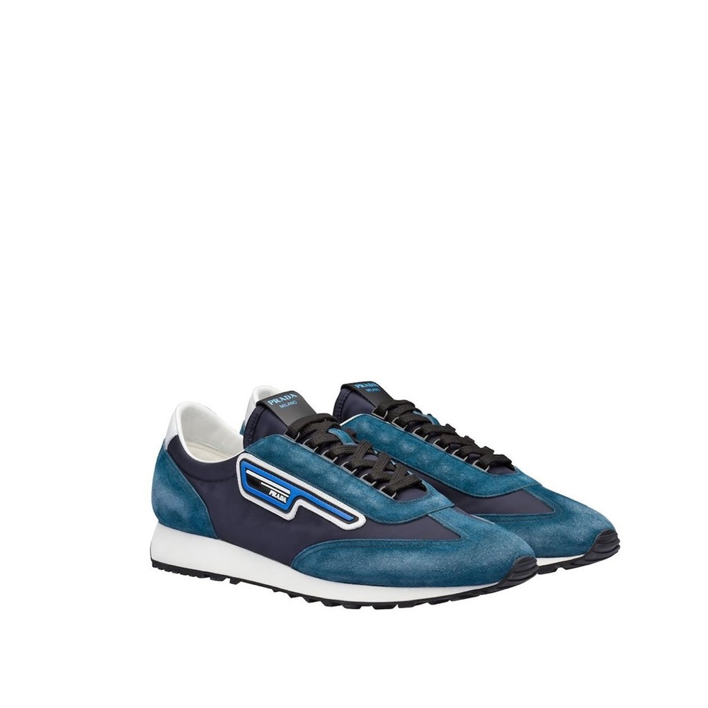 NWT PRADA SNEAKER MEN FABRIC BLUE WHITE - Picture 2 of 10
